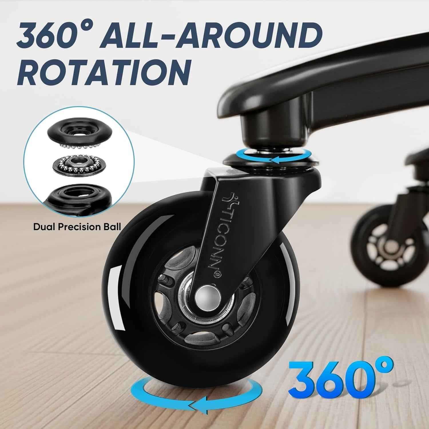Office Chair Caster Wheels Set of 5 for Tile, Hardwood Floors and Carpets, Universal Fit for Most Chairs (Black)