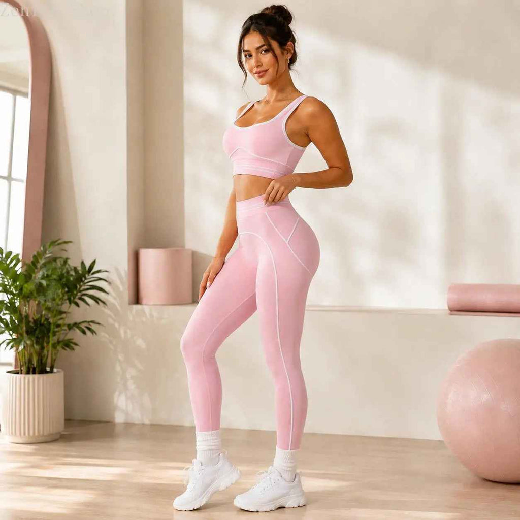Women'S Fashion Versatile High-Waisted Yoga Pants Set, Gym Training Workout Clothes, Outdoor Sports Tennis, Butt-Lifting Tight-Fitting.