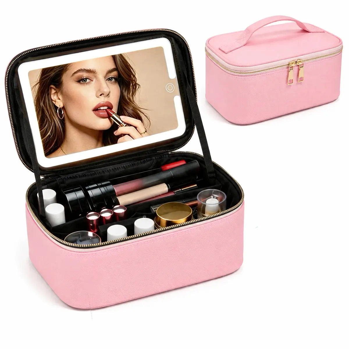 Travel Makeup Bag, Portable Cosmetic Bag, Large Capacity Travel Makeup Case Organizer, Black for Women Toiletry Bag for Girls Traveling with Handle and Divider