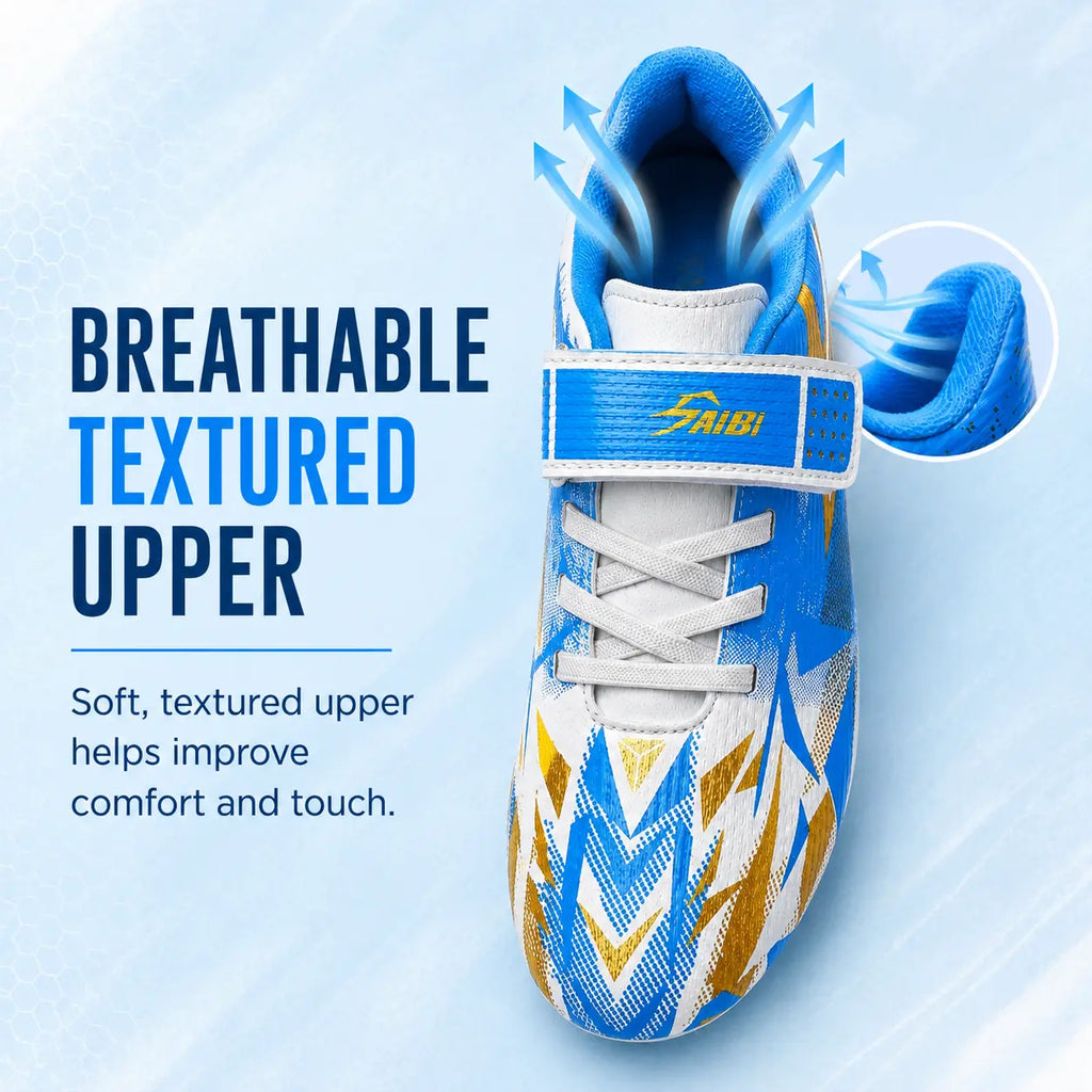 Kids Soccer Cleats for Boys Girls, High Turf Football Boot Youth Outdoor Soccer Shoes, Durable TPU Cleats Firm Ground Training Cleats with Secure Strap Fit for Practice and Game Day
