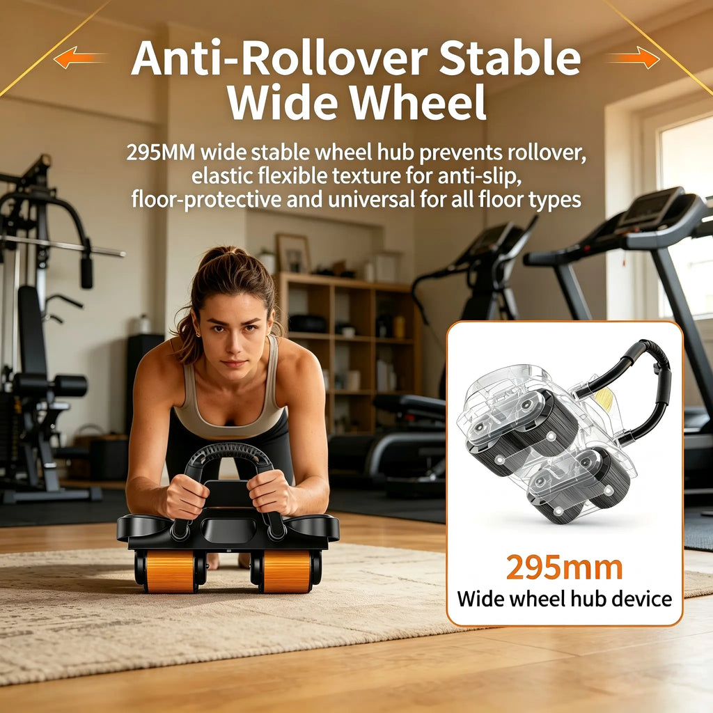 4 Wheel Auto Rebound Ab Roller with Digital Counter, Thick Elbow Pad & Phone Holder, Smooth Core、 Trainer for Home Gym Unisex Fitness Equipment Abdominal Exercise Equipment Abdominal Workout Machine Foam Roller Ab Roller Ab Roller Wheel Glutes Trainer