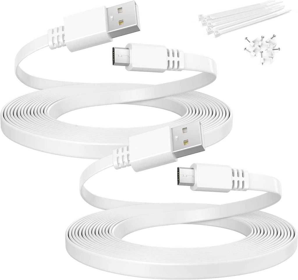 Micro USB Extension Cable 20FT 2Pack,Flat USB to Micro Long Charging Power Extender Cord Wire Replacement for Security Camera,Blink Mini/Xt2/Outdoor 3,Wyze Cam V4/Og,Eufy,Ring Spotlight Plus