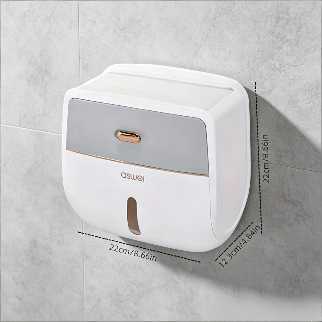 1-Piece Wall-Mounted Toilet Paper Holder, Double-Capacity Bathroom Tissue Waterproof Storage Box, Space-Saving Bathroom Organizer