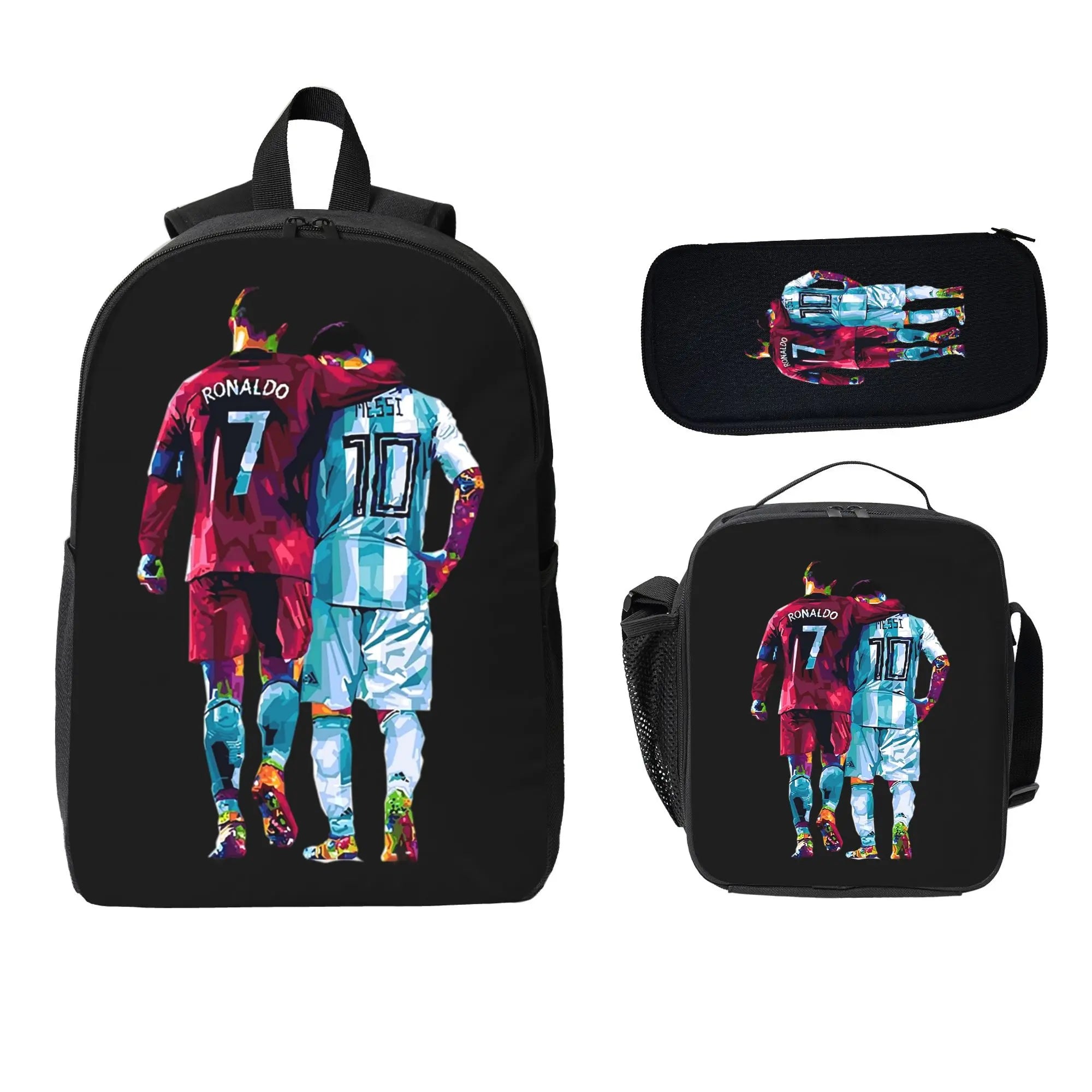 CR7 Soccer School Backpack Set for School Bag with Lunch Bag Pencil Case 3Pcs Set Idea for Student School