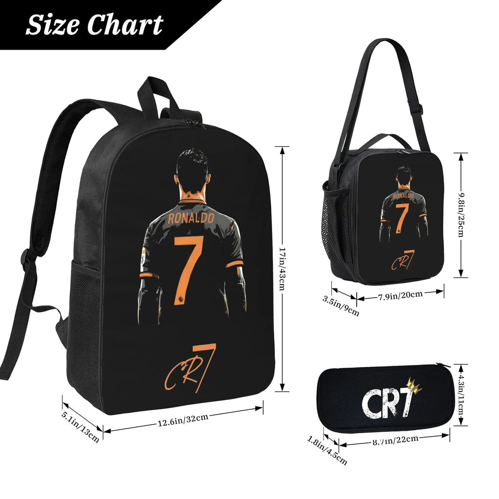 CR7 Soccer School Backpack Set for School Bag with Lunch Bag Pencil Case 3Pcs Set Idea for Student School