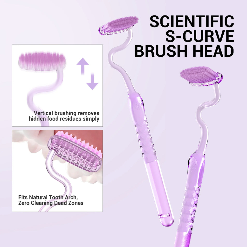 CEELIKE S-Shaped Toothbrush - Ergonomic Curved Handle, Soft Bristles for Deep Oral Cleaning, Comfortable Daily Oral Care, Non-Medical