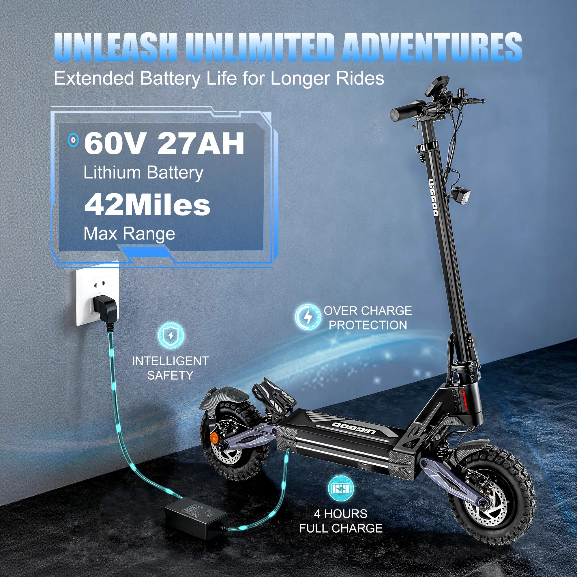 K2MAX Adult Electric Scooter, with a Speed of 45MPH, a 4000W Motor, NFC Card Unlocking, 60V 27Ahbattery, the Longest Riding Distance Is 42 Miles, Equippedwith Front and Rear Shock Absorbers, and a Foldableelectric Scooter