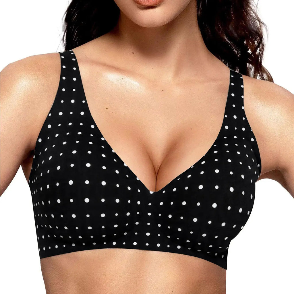 Vertvie Jelly Bra Polka Dots Deep V Seamless Bras Wireless Everyday T-Shirt Bra Plunge with Wide Straps Comfort & Sexy