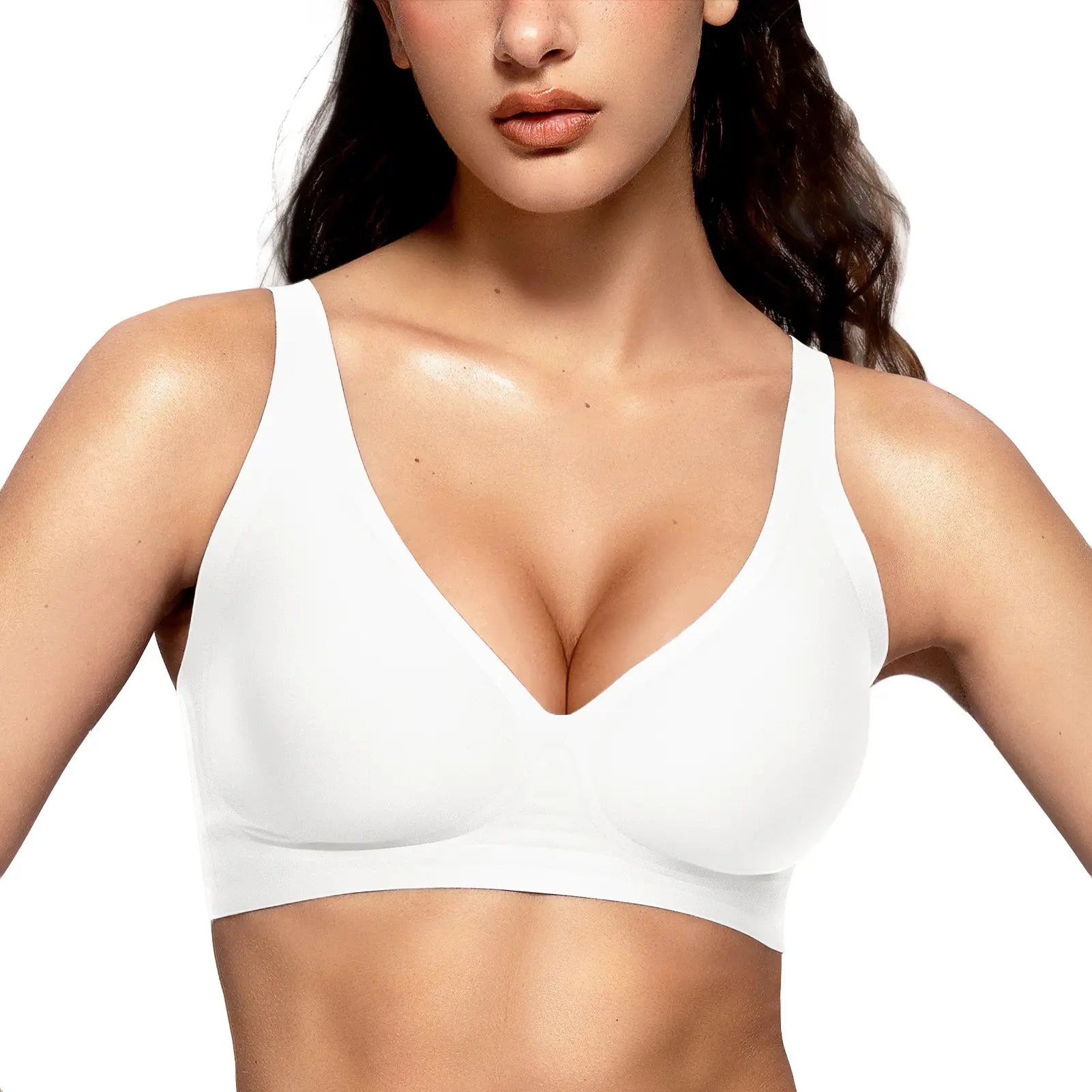 Vertvie Jelly Bra Polka Dots Deep V Seamless Bras Wireless Everyday T-Shirt Bra Plunge with Wide Straps Comfort & Sexy
