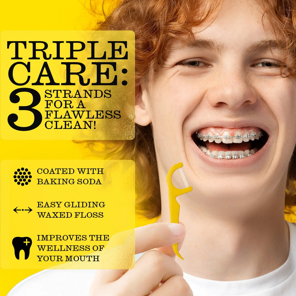 Twice Floss Picks with 3-Strands – Wax-Coated Floss & Toothpick, Strong Mint