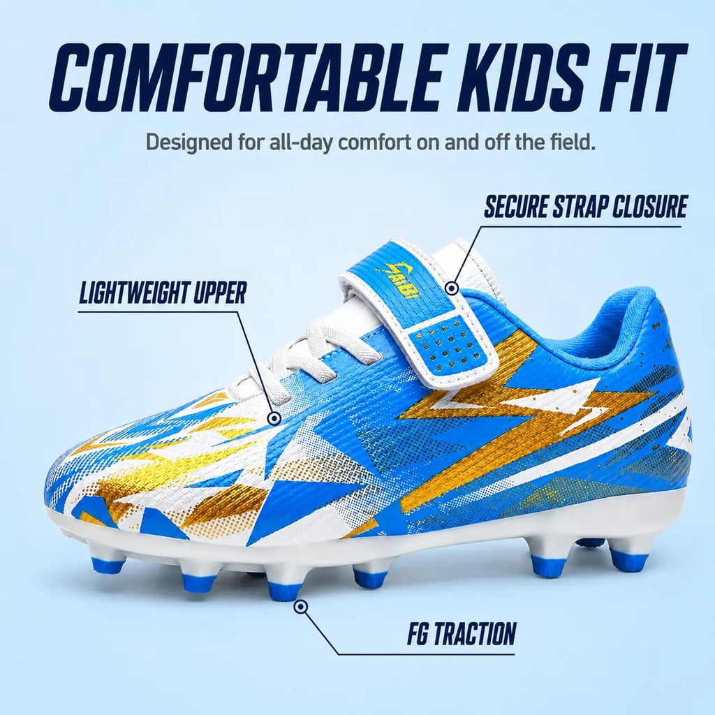 Kids Soccer Cleats for Boys Girls, High Turf Football Boot Youth Outdoor Soccer Shoes, Durable TPU Cleats Firm Ground Training Cleats with Secure Strap Fit for Practice and Game Day