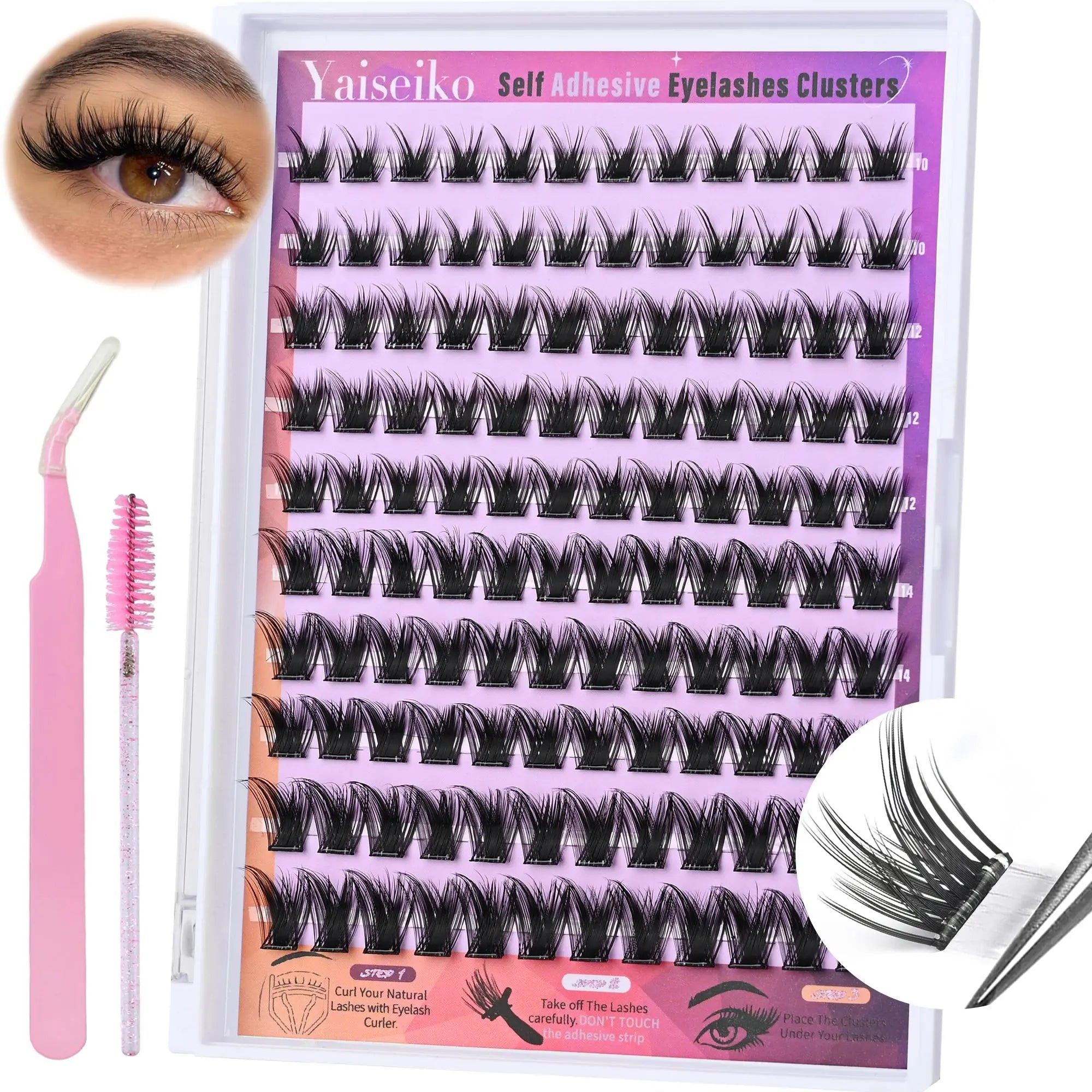 Self Adhesive Eyelashes Clusters Wispy Eyelash Extension Self Adhesive Eyelashes Reusable Press on Lashes No Glue Needed Lash Clusters 10-16Mm D Curl Individual Lashes Extensions with Tweezers