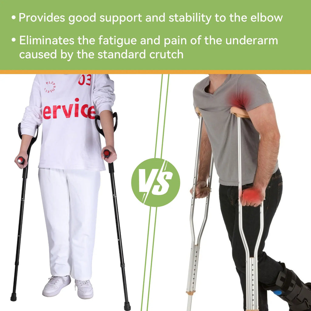 Forearm Crutches for Adults (1 Pair), Lightweight Elbow Crutches with 10 Adjustable Heights 30.4"-39.4", No Underarm Pain Medical Crutches with Anti-Slip Foot Pads & Safety Warning Lights, Portable for Post Surgery Injury Seniors Indoor Outdoor