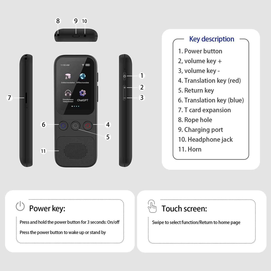 S80 Language AI Translator Device with 138 Languages Voice Translating 17 Offline Translation Simultaneous Interpretation