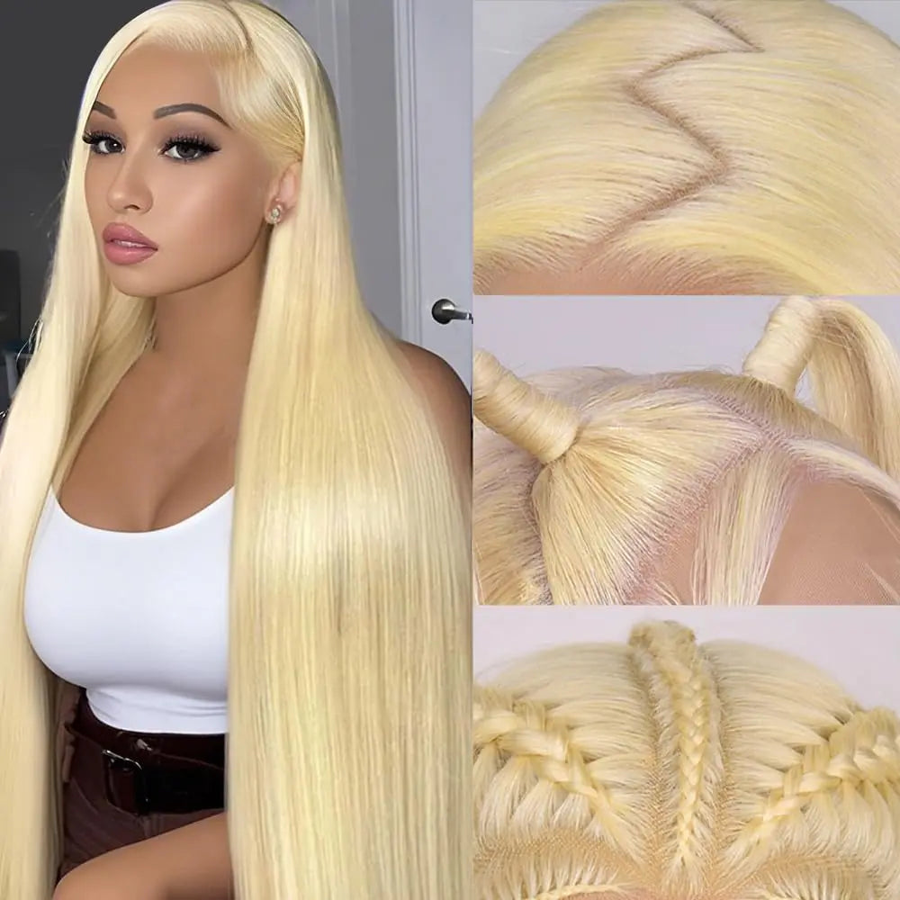 Hot Star 613 13X6 HD Transparent Lace Front Wig Human Hair 40 Inch 180 Density Blonde Wig Straight Pre Plucked with Baby Hair