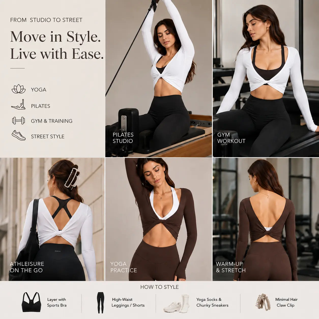 2026 Fireswan 2-Way Wear Twist Front & Back Long Sleeve Yoga Top Women'S Backless Workout Crop Top Soft Stretch Activewear