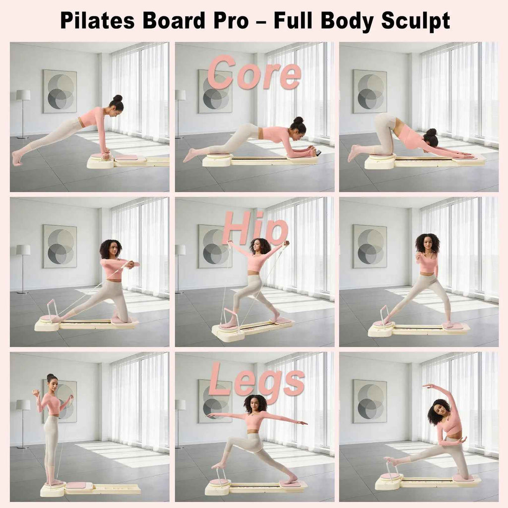 HOTWAVE Portable Pilates Reformer, 7-In-1 Pilates Board for Home Gym, Foldable Machine with High-Strength Steel Rails 440Lbs Max Capacity, Adjustable 20Lbs & 60Lbs Resistance Bands, Professional Full-Body Sculpting Equipment Summerwins Summerwins