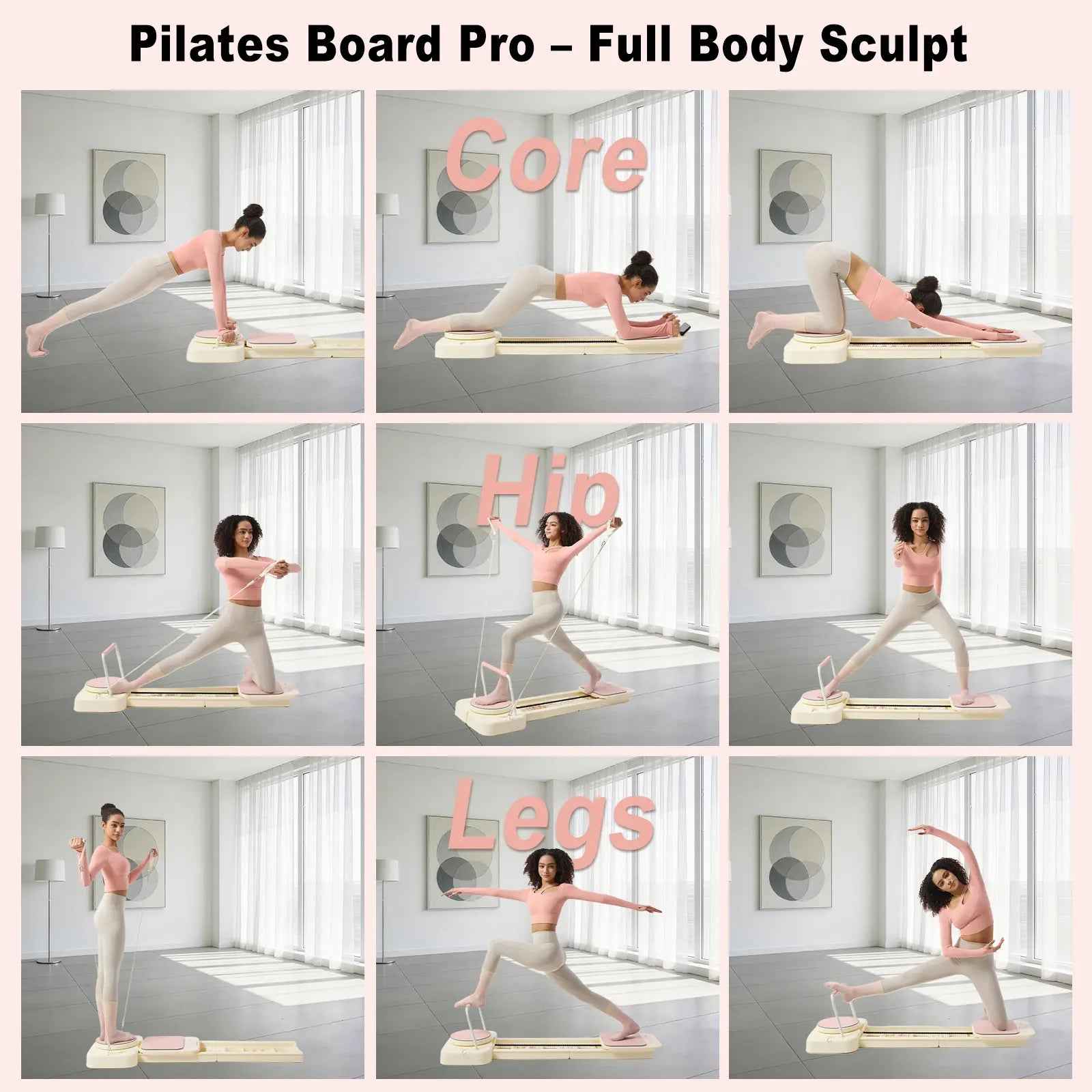 HOTWAVE Portable Pilates Reformer, 7-In-1 Pilates Board for Home Gym, Foldable Machine with High-Strength Steel Rails 440Lbs Max Capacity, Adjustable 20Lbs & 60Lbs Resistance Bands, Professional Full-Body Sculpting Equipment Summerwins Summerwins