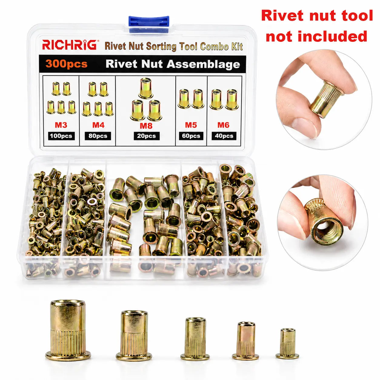 Head Rivet Nut Tool, M3 M4 M5 M6 M8 Rivnut Kit, Carbon Steel Rivnut Set, Threaded Rivet Nut Kit, Manual Riveter Rivnuts Tool Accessory for Automotive Repair Warehouses,Fathersdaygift