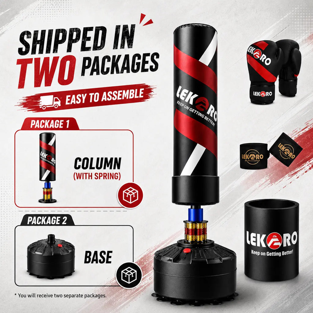 LEKÄRO Punching Bag with Stand, Freestanding Heavy Boxing Bag with Gloves, Stable Base, Fast Rebound for Home Gym Training | Ships in 2 Packages