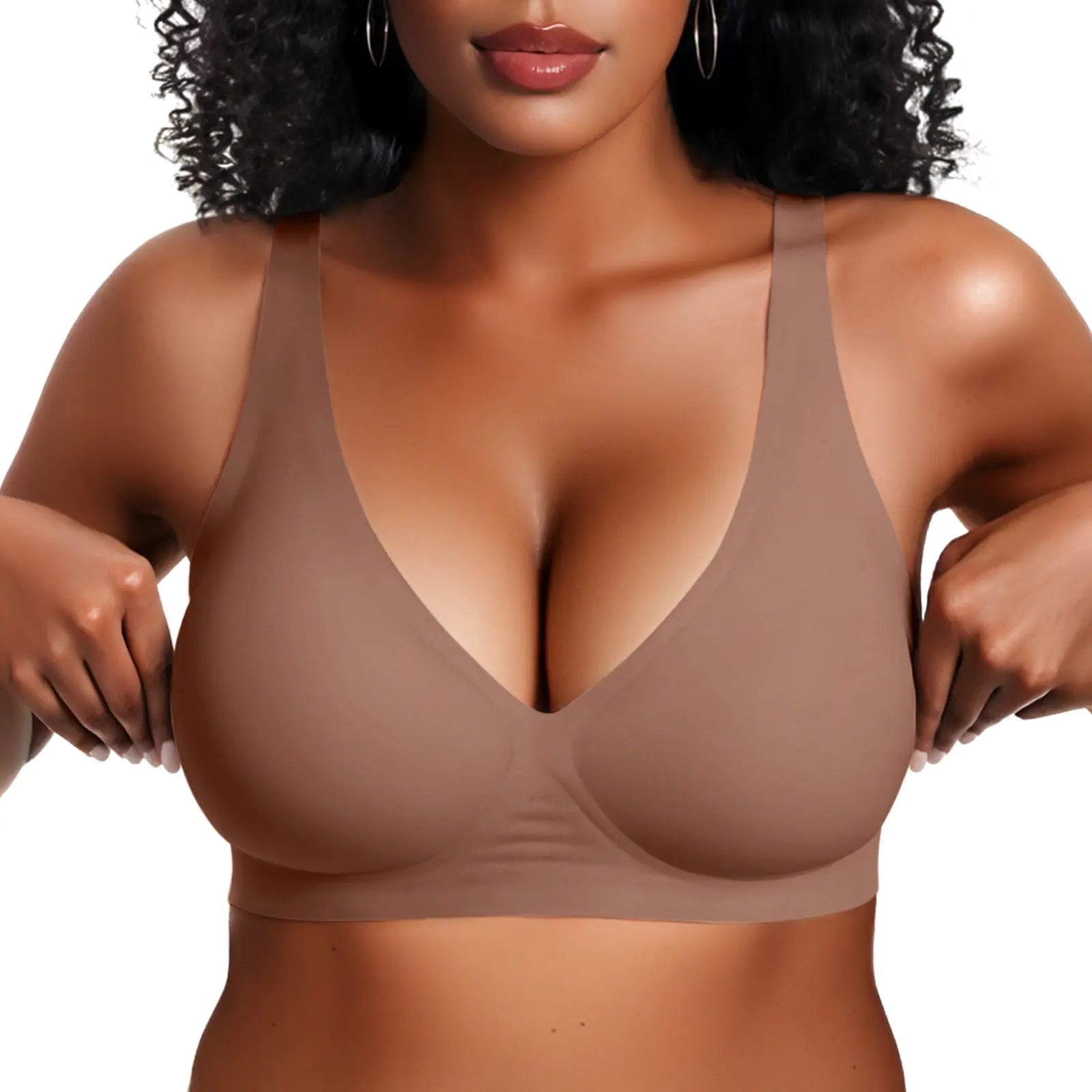 Vertvie Jelly Bra Polka Dots Deep V Seamless Bras Wireless Everyday T-Shirt Bra Plunge with Wide Straps Comfort & Sexy