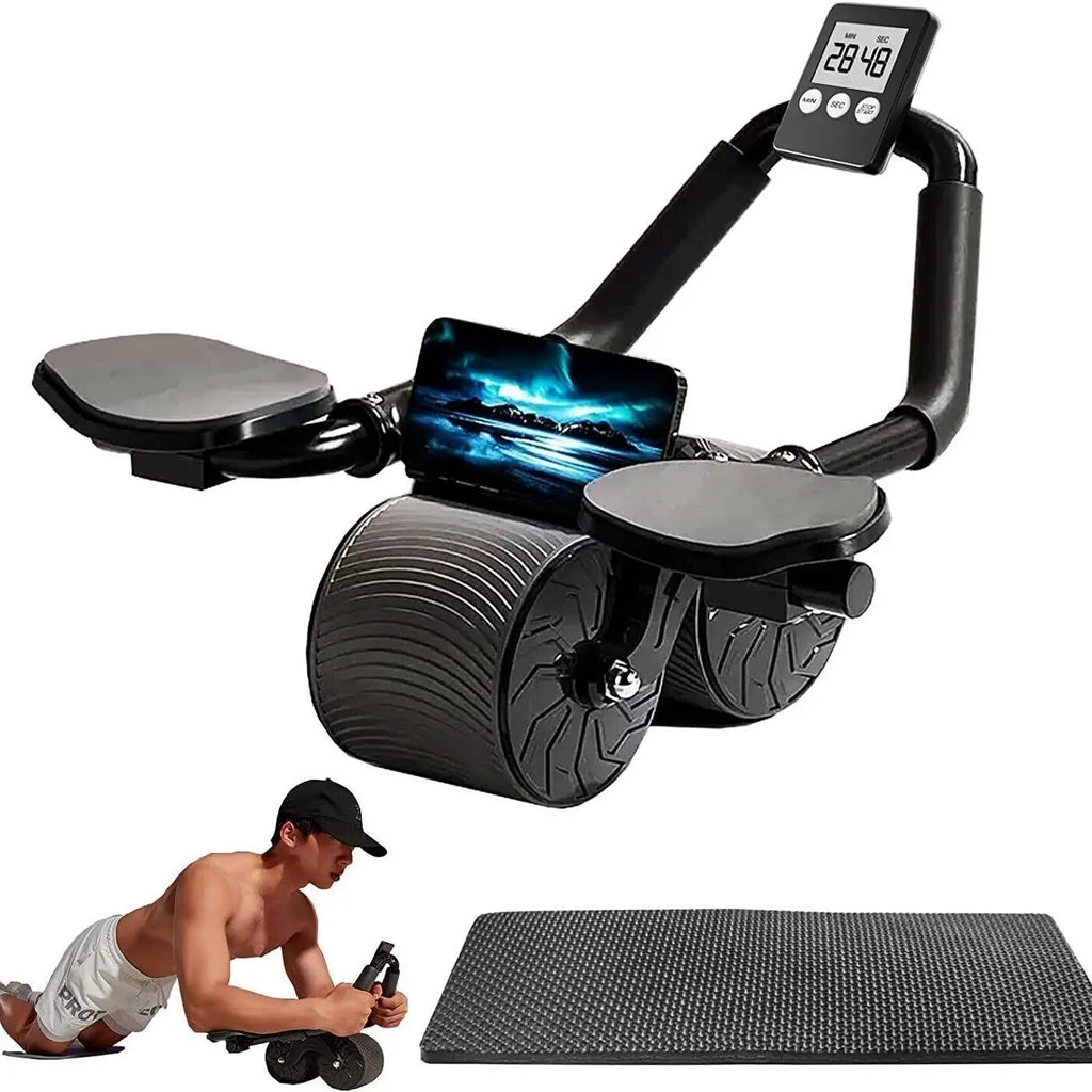 Ab Roller Wheel with Elbow Support - Automatic Rebound Abdominal Muscle Trainer, Tummy Exercise Equipment for Home Gym, Unisex Core & Full Body Workout Gear, Ideal Gift for Gym Lovers Fitness Digital Timer